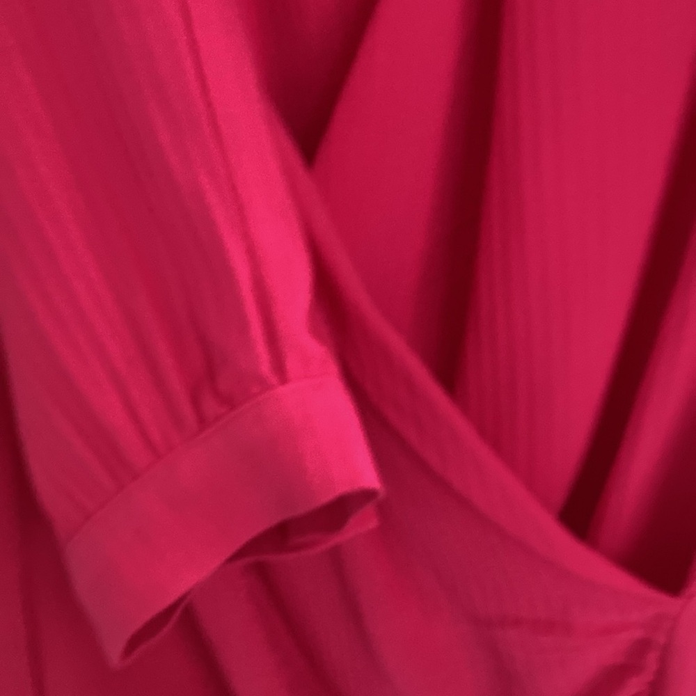 Sezane Vibrant Pink Draped V-Neck Blouse - Picture 4 of 4